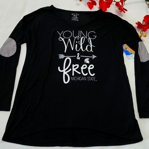 NEW Michigan State Jersey Top Young Wild Free Elbow Pads Long Slv Tee Women's XL